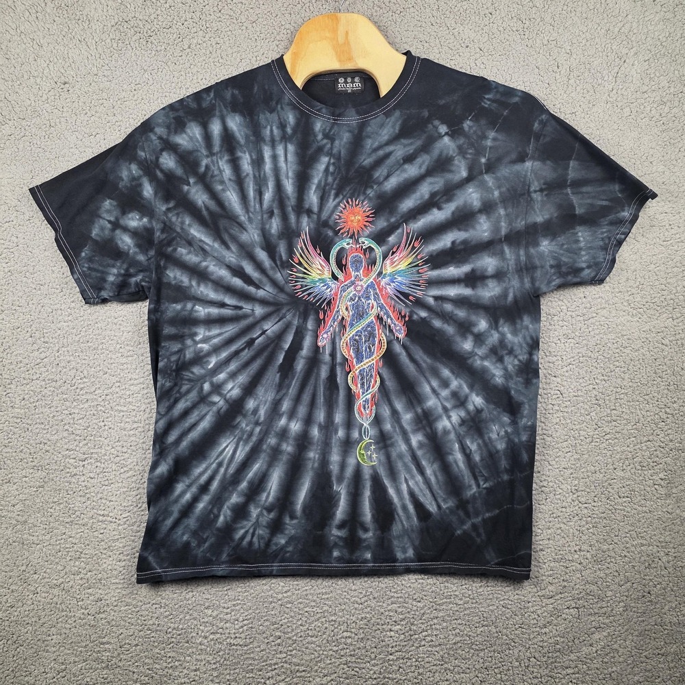 MBM Shirt Mens 2XL Black Tie Dye Angel Caduceus Sun Moon Psychedelic Tee